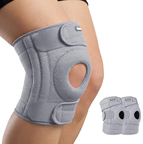 AVIDDA Knee Support for Men and Women - 2 Pack Knee Brace with Open Patella - Compression Sleeve with 3 Straps for Running, Sports, Arthritis, Joint Pain Relief, ACL, MCL, Tendonitis - Grey