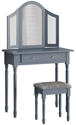 Vicco Schminktisch Kate, Kosmetiktisch mit Spiegel, Grau, 80 cm mit Hocker