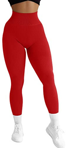 RXRXCOCO High Waist Gerippte Sport Leggings Damen Lang Blickdicht Nahtlose Kompressions Sporthose Gym figurbetonte Laufhose