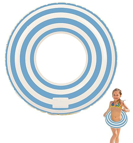 Gukasxi Aufblasbarer Schwimmring, Vintage Gestreifter Schwimmring, Dicker Aufblasbarer Pool Schwimmer, Schwimmring, Sommer Strand Pool Schwimmringe Für Kinder Und Erwachsene (Blau, Kind)