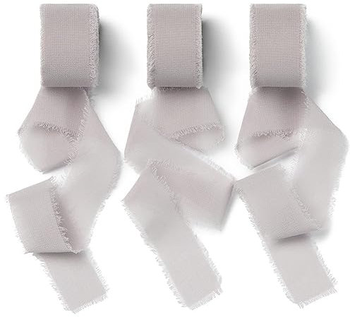 AOKSUNOVA Chiffonband Grau Schleifenband 18,9 m x 2,5 cm Stoffband Seidenband Geschenkband Chiffon