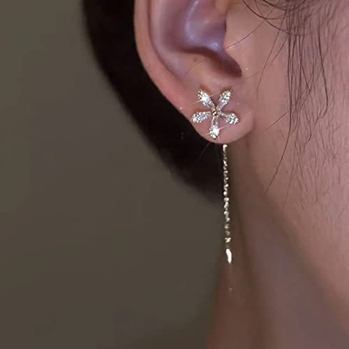 Atentuyi Cz Flower Einfädler Ohrringe Gold Dangle Earring für Frauen und Mädchen