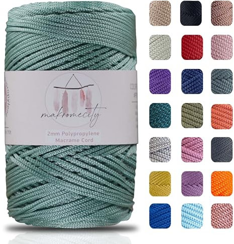 Makromecity Fil de macramé 2 mm x 230 m en polyester de qualité supérieure - Pour artisanat, décoration de maison, assiette de table, sac à main, chaîne de tétine - 20 couleurs