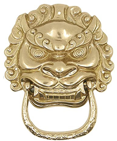 Messing-Türklopfer, Chinesischer Antiker Löwe-Türklopfer, Türklopfer Für Haustür, Antikes Messing (Gold, 29,5 X 36 cm)