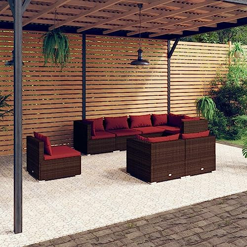 Festnight Lounge Gartenmöbel Set Rattan 8 Teilig Gartenlounge Set Rattan Ecklounge Gartensofa Braun und Rot Gartenmöbel Ecksofa Lounge Sitzgruppe Balkonmöbel Outdoor Sofa Type-2