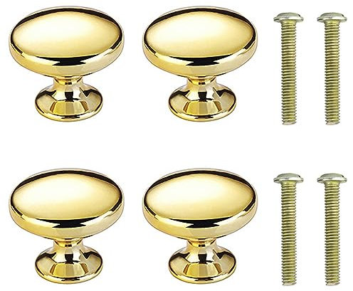 WUJENPEAHT 4 PCS Cabinet Knobs with Screws Round Drawer Wardrobe Handles Gold Door Knobs for Cabinet Drawer Cupboard Wardrobe Furniture