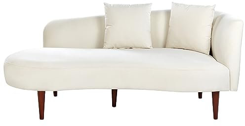 Beliani Chaiselongue Samtstoff cremeweiß mit Kissen Lehne rechtsseitig modern Chaumont