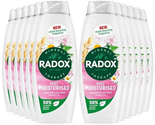 Radox Mineral Therapy Shower Gel Feel Moisturised with Nature Inspired Mood Boosting Fragrance Body Wash for Men and Women Blended with Chamomile and Oat, 450ml (Buy 12)