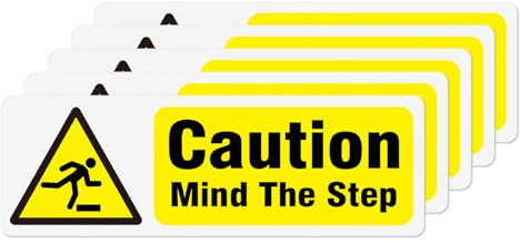 YIKIDA Lot de 5 panneaux de sécurité autocollants en plastique avec inscription « Caution Mind The Step » - 150 x 50 mm