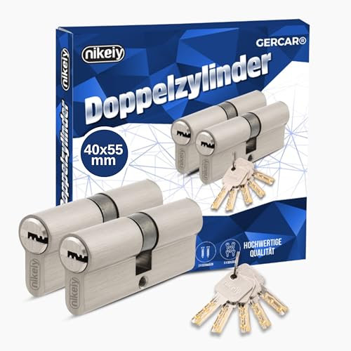 GERCAR Pro Profilzylinder 40/55 Massiver Schließzylinder gleichschließend 2er Set Doppelzylinder Zylinderschloss - Messing matt - inkl. 10 Schlüssel - Wendeschlüssel - Länge: 95 mm, A:40 B:55-2x