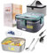 Homtibrm Electric Lunch Box 80W 3 in 1 Heated Lunch Box with 1.8L 304 SS Container/Insulated Bag/Large Cutlery Set,12V 24V 220V Food Warmer for Car Truck Office School and Home Use