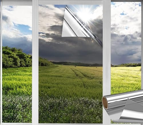 Spiegelfolie Fenster Sichtschutz Selbstklebend Fensterfolie Wärmeisolierung Reflektierende Dachfenster Folie Sonnenschutzfolie UV-Schutz Innen oder Außen für Haus Geschäfte Büro