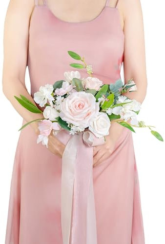 BENCENTRE Rouge-Hochzeitsstrauß für Braut, Brautjungfer, rosa Hochzeitsstrauß, kleiner Hochzeitsstrauß, für Heiratsantragsparty und Hochzeitszeremonie, Jahrestag, künstliche Blumen