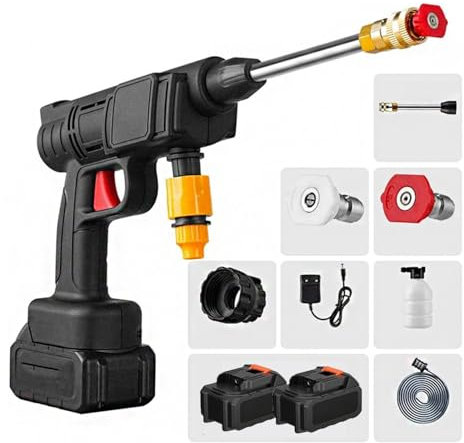 HAZARA Nettoyeur Haute Pression sur Batterie, Puissance 600w, Deux Batteries 24v1500mah Nettoyeur CryogéNique, Buse Multifonction Pistolet à Eau VéHicule, pour L'Arrosage des Fleurs