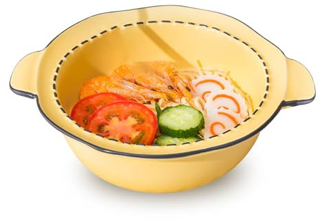 Dowbom Bol en céramique avec poignée, bol à ramen, bols Pho - Passe au micro-ondes - Jaune - 887 ml