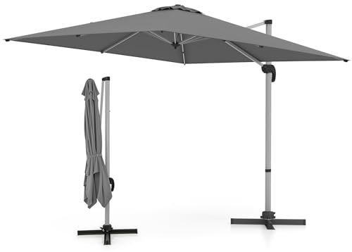 KOMFOTTEU Ombrellone da Giardino Quadrato 3x3m Pieghevole e Regolabile in Altezza, Base a Croce per Balcone, Parasole 260cm per Cortile, Terrazza, Senza Base