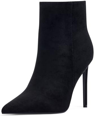 GENSHUO Stivaletti alla caviglia da donna con punta a punta, tacco alto da 11 cm, con cerniera, tacchi a spillo, stivaletti autunnali, Pelle scamosciata sintetica nera, 37 EU