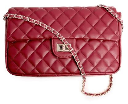 Feversole Crossbody Bag,Umhängetasche Kleine - Kette Schulterriemen Crossbody Bag-Schultertasche Abendtasche Citytasche Leder Feste Multifunktionstasche (Rot)