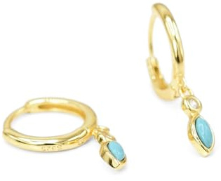 Modern Turquoise Zirconia Hoop Huggie Drop Earrings For Women Girls Minimalist 925 Fashion Sterling Silver 18k Gold Plated, Platinum Plated Hypoallergenic Jewellery with Gift box (18k Gold)