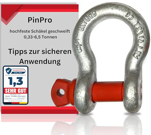 PinPro 2 grillete rizado con perno de ojo, capacidad de carga de 0,33 a 6,5 t, de acero galvanizado en caliente de alta resistencia (2 unidades, WLL: 1,5 t)