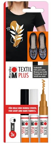 Marabu Textil Painter Plus, 3er Set Textilstifte für helle und dunkle Stoffe, Stoffmalstift mit 3 mm Spitze, auf Wasserbasis, weicher Griff, nach Fixierung waschbeständig bis 40°C, 0118000000081