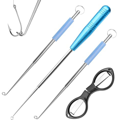 TPTGIAR 3 Pieces Fishing Disgorger, Quick Unhooking Disgorger Fishing with Folding Scissors, Stainless Steel Fishing Hook Remover, Portable Fishing Accessories for Small Large Fish Hook