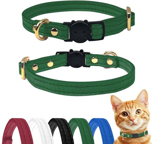 Qianruida Katzenhalsband Halsband Katze Halsbänd Kitten Katzenhalsbänder mit Sicherheitsverschluss Katze Halsband Verstellbar- Grün