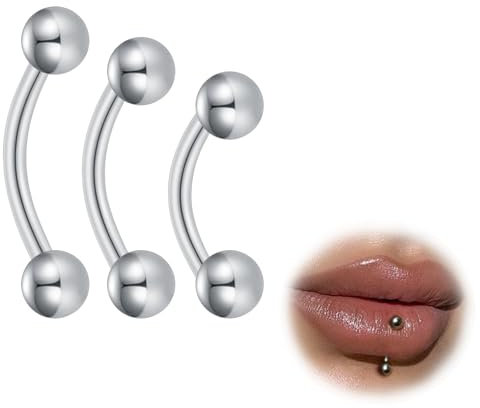 ESHIONER G23 Titan Rook Piercing Schmuck Banane Augenbrauen Barbell Helix Labret Piercing Lippe Lippenpiercing Daith Belly Bar Silber Kugel Curved Barbell 6mm 8mm 10mm 16G 3Stück