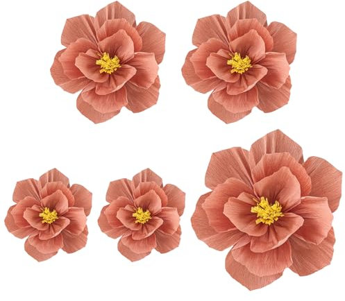 NICENEEDED 5 pz 3D Fiori di Carta Crespa Decorazione per Parete, Decorazione Floreale per Matrimonio Carta Velina Artificiale Flora