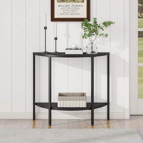 VECOCHO Table d'entrée avec rangement, table console étroite pour salon, table basse à 2 niveaux, table de canapé demi-lune, petite table d'entrée, table d'appoint de couloir avec cadre en métal