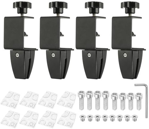 PATIKIL 1.7x1.3x2.4 Desk Divider Support Clamp, 4 Pcs Aluminum Desk Shield Clamp Desk Divider Partition Clamp Sneeze Guard Clamp Bracket for Office Home Desk Panel, Black