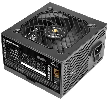 Mars Gaming MPB850SI, Fuente Alimentación PC ATX 850W, 7 Años Seguridad, 80Plus Bronze 230V, 90% Eficiencia, Ventilador SI Extreme Silence con Núcleo de Cobre, Tecnologías AI2-RPM, DC-DC y SMD, Negro