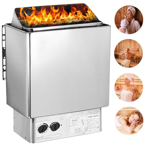 XHSMYXGS Elektrischer Sauna-Heizstrahler 3 kW-9 kW, Sauna-Heizofen aus Edelstahl mit internem Controller, Timer: 0 – 180 Minuten, 0 – 110 °C, anwendbarer Raum: 2 – 13 m³, für Spa (6 kW)