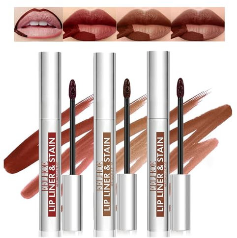 3PCS Peel Off Lip Liner, Lip Stain Peel Off Matte Brown Lip Liner Tattoo, Langanhaltender Abziehbarer Lippenfleck, Highly Pigmented Lip Tint Stain for Wommen