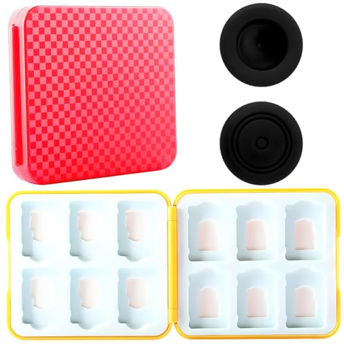 ZHUROUPU Game Card Case for Nintendo Switch/Switch OLED/Switch Lite, 2PCS Red + Yellow Games Storage Box with 12 Game Card Slots and 12 Micro SD Card Slots, Portable Game Holder Case with Joystick Cap