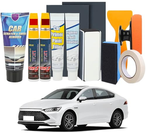Auto Kratzer Entferner, Autolack Reparaturset, Lackkratzer Entferner Auto mit Polierpaste und Lackstift für Reparatur Fahrzeuge Ergebnisse Scratches Water Spots Swirl (Reines Rot + Perlrot)