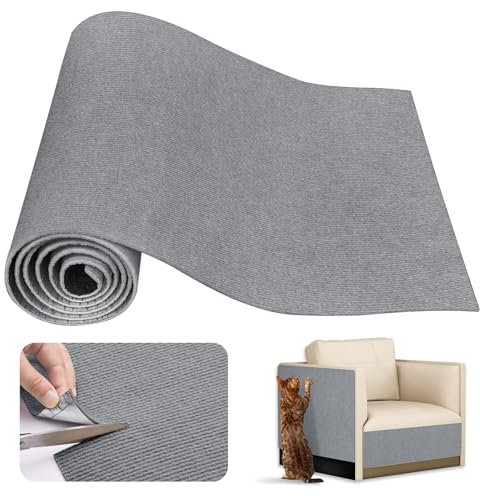 Alfombra Rascador para Gatos, 200x40cm Protector Sofa Gatos Arañazo, Autoadhesivo Tapete para Rascar Gatos, Protege Pared y Sofás Muebles (Gris Claro)