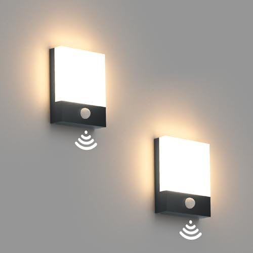 Klighten 2 Stück 24W LED Außenwandleuchte mit Bewegungsmelder, Anthrazit Wandleuchte Innen Außen Wandlampe, IP65 Außenlampe mit Sensor für Garten Terrasse Eingang, Warmweiß 3000K Aussenleuchte