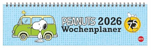 Peanuts Wochenquerplaner - Kalender 2026 - Heye-Verlag - Tischkalender mit Schulferien - 32,5 cm x 9,3 cm