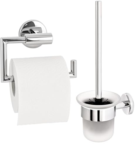 bremermann Bad-Serie Lucente - Badezimmer Zubeh�r-Set 2tlg. bestehend aus 1x Toilettenpapierhalter und 1x WC-Garnitur inkl. 1 Ersatzb�rstenkopf, WC-Rollenhalter, aus Edelstahl verchromt