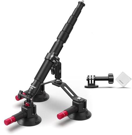 NEEWER Juego de Soporte para cámara de Coche con Triple Ventosa, con Barra de extensión 2 en 1, Palo para Selfie, Cierre rápido, Brazo mágico, Soporte para cámara, Compatible con GoPro Insta360, paño
