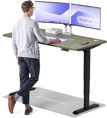 Desktronic HomePro Standing Desk – 160 x 80 cm Height Adjustable Desk with Electric Dual Motor, Touchscreen Controller & Integrated USB/USB-C, 3 Memory Presets