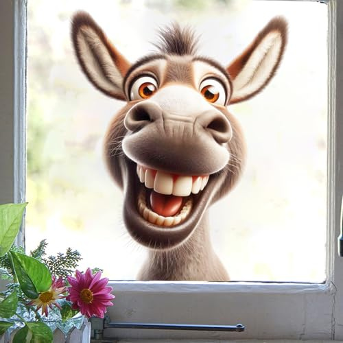 Window Stickers for Glass, Funny Cartoon Donkey Window Sticker, Static Cling Window Film Decal for Kids’ Bedrooms Glass Doors Nursery Windows Classroom Café or Bakery Display Windows, Animal Donkey
