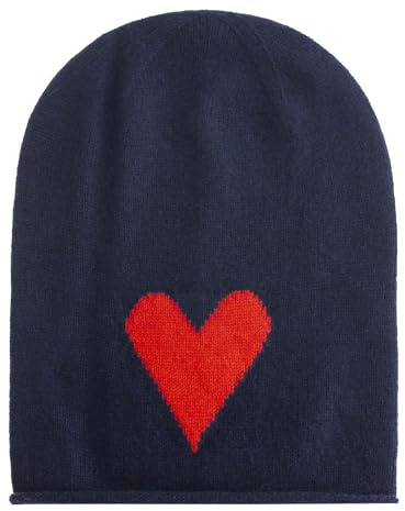 Zwillingsherz 100% Kaschmir Beanie-Mütze mit Herz Muster– Strickmütze – Hochwertige Wintermütze One Size – Weiche & warme Beanie für Damen – Premium Qualität für Herbst, Winter & Frühling