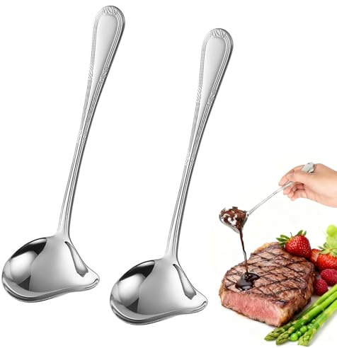 2 Stück Soßenlöffel, Soßenkelle für Suppen Soßen, Klassiker Klein Saucenlöffel mit Ergonomischem Griff, Schöpflöffel Klein Perfekt für Familientreffen und Professionelle Küchen