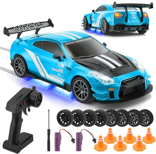 ExKeen G-T-R RC Drift Auto 1:20 4WD - 20 KM/H Hochgeschwindigkeits Rennwagen mit LED Beleuchtung - Vollproportionales Ferngesteuertes Drift Spielzeug Geschenk für Kinder, Blau