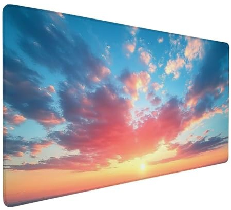 Sonnenuntergang Mauspad Himmel Mauspad XXL 80cm x 40cm Mousepad mit genähten Kanten, Nicht rutschender Unterlage, Wasserdicht Schreibtischunterlage Großes Mousepad PC,Büro,Arbeit,Laptop, Model 869