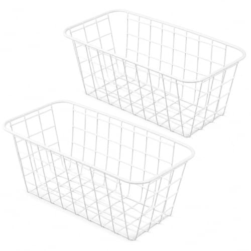 Healeved 2 StüCk HäNgender Drahtkorb | Ohne Bohren Wandkorb Aus Metall Weiß 28.00 X 12.60 X 11.30 Cm Aufbewahrungskorb FüR KüChe Bad Regale Und Haushalt