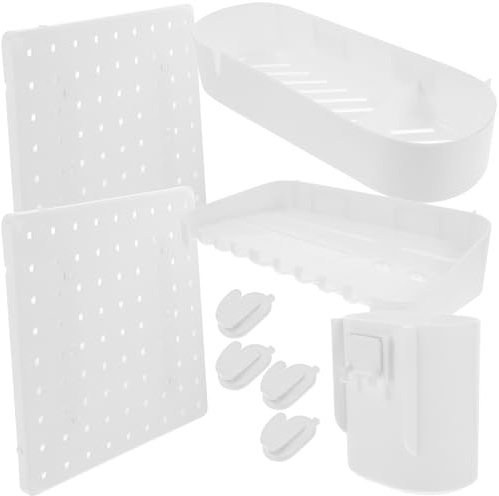 Healifty Organisateur Mural Robuste 12 Pièces Panneaux Perforés Blancs, Crochets et Boîtes de Rangement, Kit sans Perçage pour Rangement Garage, Bureau et Atelier, Panneaux Muraux