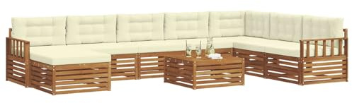 vidaXL Sofagarnituren 9 pcs Natur und Creme Massivholz Akazie, Akazienholz Outdoor-Sofa-Set, modernes Gartenmöbel, Bequeme Liege, modulare Design, Poolbereich geeignet